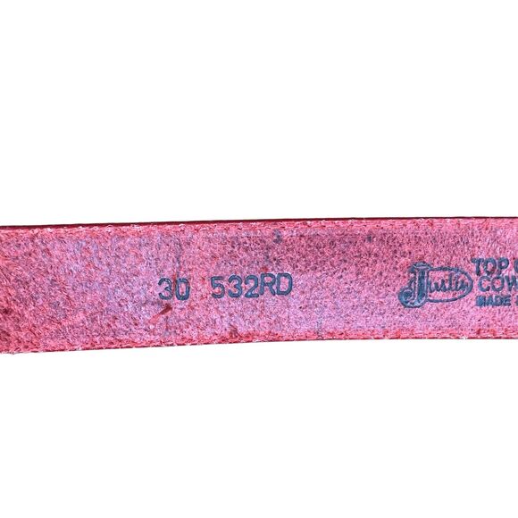 Justin VTG Concho Link Belt Womens Red Leather Silver Tone Western 532RD 37" - Picture 3 of 6